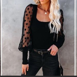 Mina Contrast Polka Dot Sleeve Knit Top